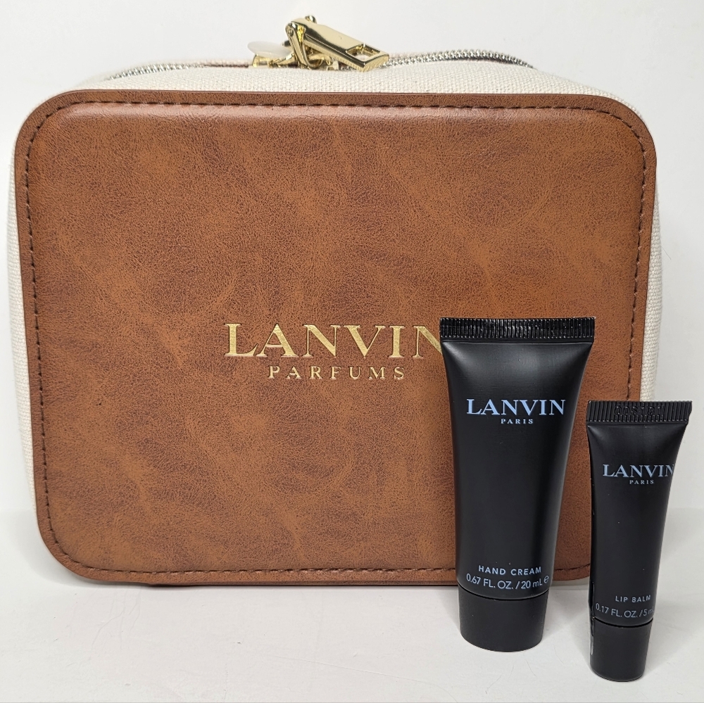 Lanvin Limited Edition Faux Leather & Canvas Skincare Set Dopp Kit Toiletry Bag - Picture 2 of 6